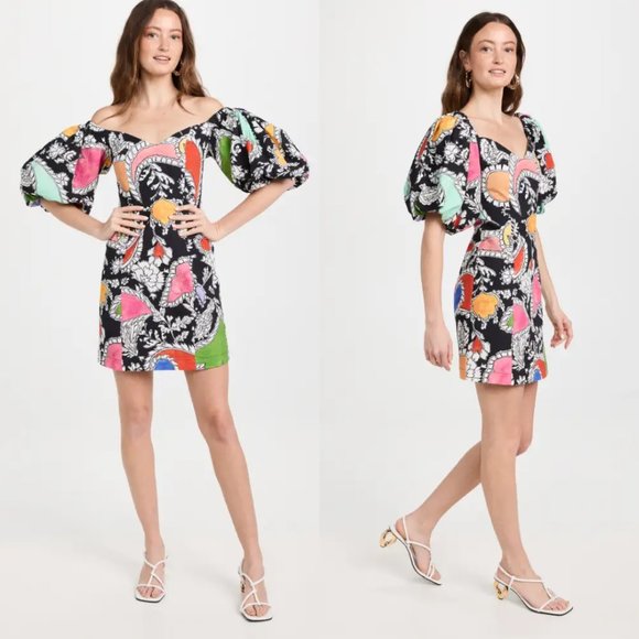 NWT Mara Hoffman Nomi Fitted Mini Dress Sz 2 Black Multi-colored Allover Print - Picture 2 of 10